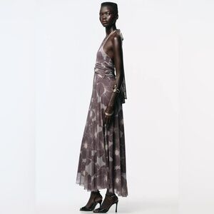 NWT Zara Floral Cut Out Tulle Maxi Dress Size XS